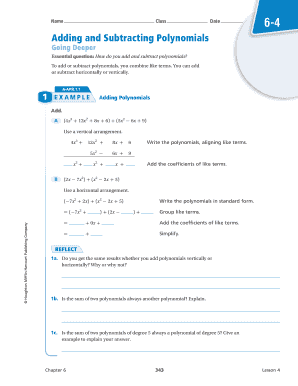 Adding and Subtracting Polynomials Worksheet