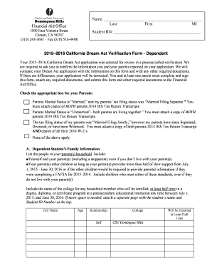 2015–2016 California Dream Act Verification Form