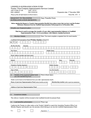 Request to Transfer Superannuation Benefits