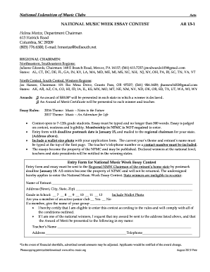 National Music Week Essay Contest Entry Form