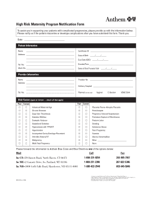 High Risk Maternity Program Notification Form