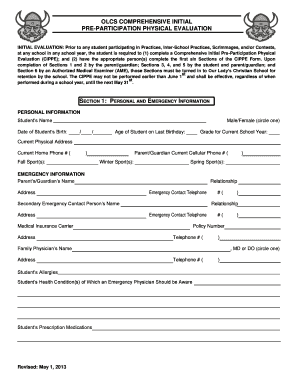 Comprehensive Initial Pre-Participation Physical Evaluation