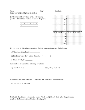 Algebra Refresher Homework