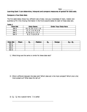 Math Worksheet - Measures of Spread