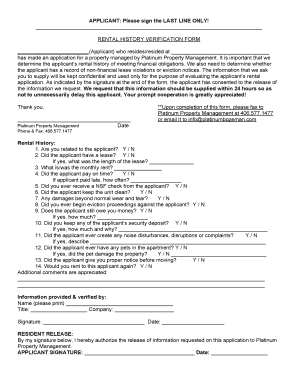 Rental History Verification Form