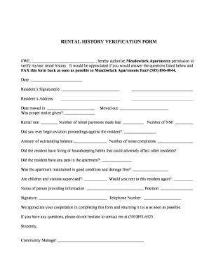 Rental History Verification Form
