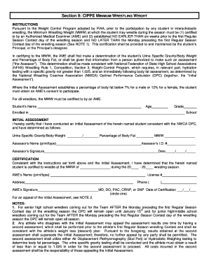 PIAA Wrestling Minimum Weight Certification Form