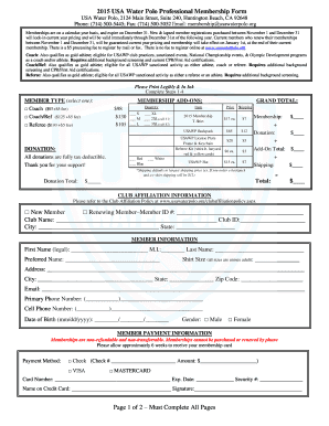 2015 USA Water Polo Professional Membership Form