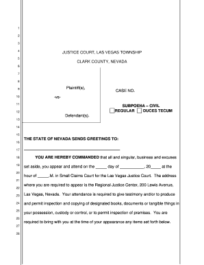 Nevada Civil Subpoena Duces Tecum