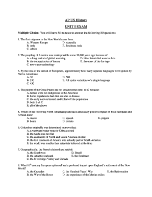 Fillable Online AP US History UNIT I EXAM - Wikispaces Fax Email Print ...