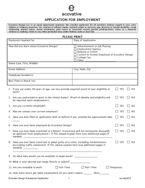 Ecovative Design Employment Application
