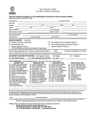 Toy and Juvenile Product Test Request Form