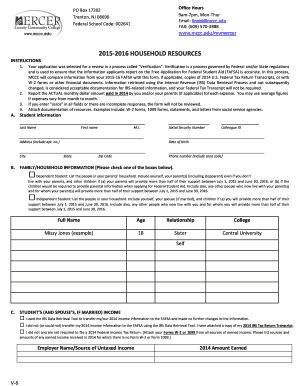 2015-2016 Verification Form for Federal Student Aid