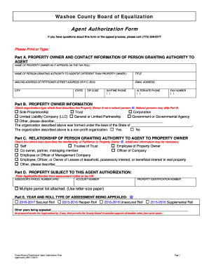 Washoe County Board of Equalization Agent Authorization Form