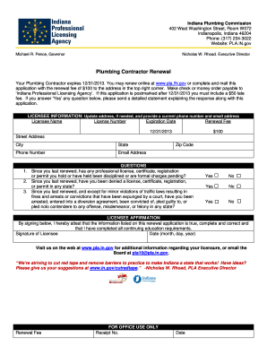 Indiana Plumbing Contractor Renewal