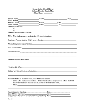 Seizure Disorder Health Plan