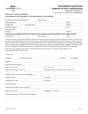 AmeriHealth Caritas Iowa Vorapaxar Prior Authorization Form