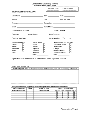 Cord of Three Counseling Services Individual Adult Intake Form