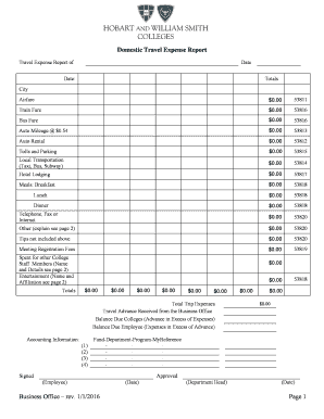 Domestic Travel Expense Report Travel Expense Report of Date Date: Totals City Airfare $0 - hws