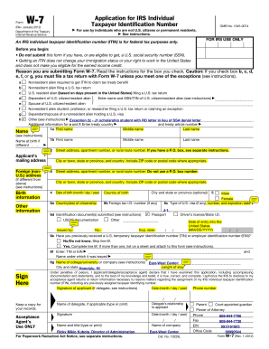 IRS Form W-7 Application for Taxpayer Identification Number
