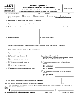 Form 8872 Report of Contributions and Expenditures