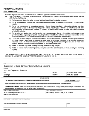 California Child Care Center Personal Rights Notice