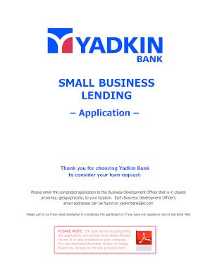 Yadkin Bank Business Loan Application