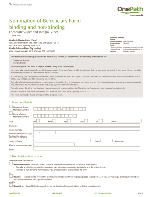 Nomination of Beneficiary Form