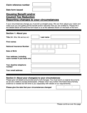 Housing Benefit and Council Tax Reduction Change of Circumstances Form