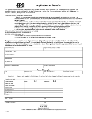 Watercraft Agreement Transfer Application
