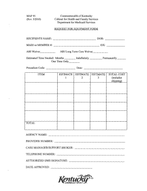 Kentucky Request for Equipment Form