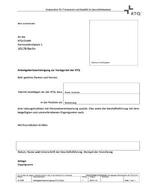 Arbeitgeberbescheinigung zur Vorlage bei der KTQ