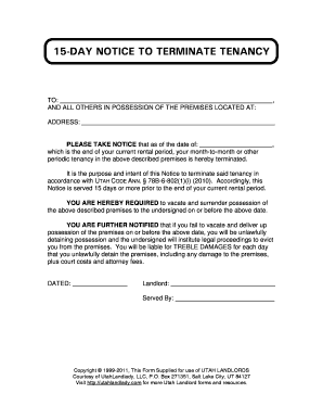 15-Day Notice to Terminate Tenancy