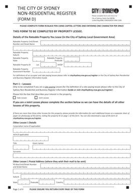City of Sydney Non-Residential Register Form