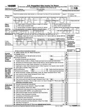US Nonresident Alien Income Tax Return Form 1040NR