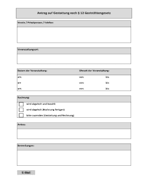 Antrag auf Gestattung nach § 12 Gaststättengesetz