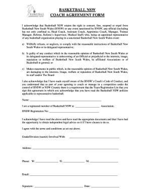 Basketball NSW Coach Agreement Form