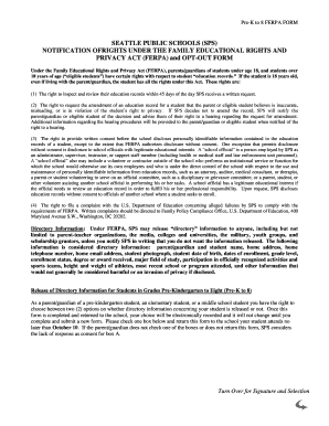 Seattle Public Schools FERPA Opt-Out Form