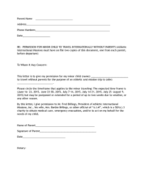 Permission for Minor Child to Travel Internationally
