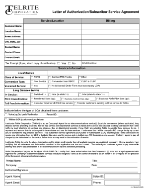 Subscriber Service Agreement Letter of Authorization
