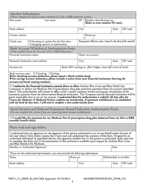 Anthem Blue Cross Medicare Part D Automatic Payment Authorization Form