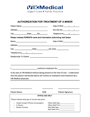 Authorization for Treatment of a Minor