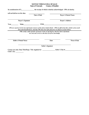 Motor Vehicle Bill of Sale