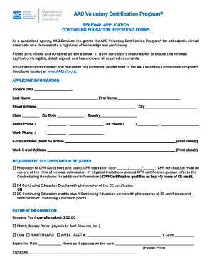 AAO Orthodontic Assistant Certification Renewal Application