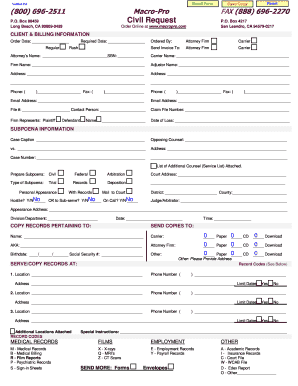 Civil Subpoena Request Form