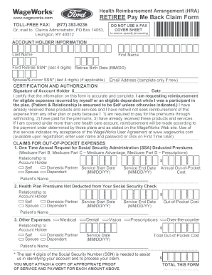 Ford HRA Retiree Pay Me Back Claim Form