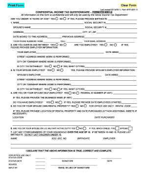 Xenia Income Tax Questionnaire