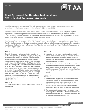 TIAA Traditional and SEP IRA Trust Agreement