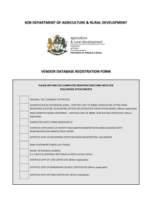 KZN Vendor Database Registration Form