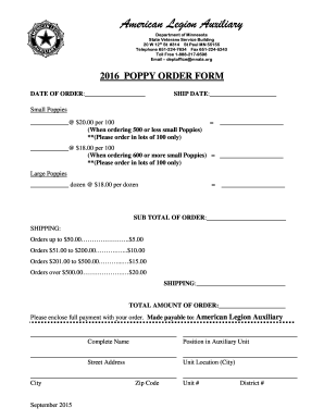 2016 Poppy Order Form